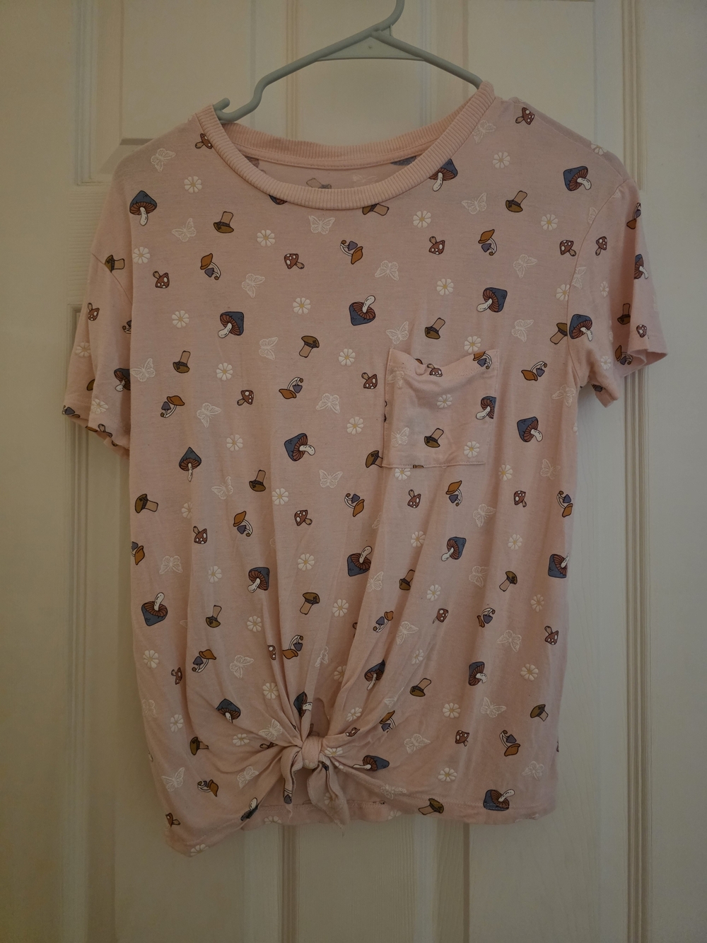 NOBO Light Pink Mushroom & Floral Tie-Front Short Sleeve Tee